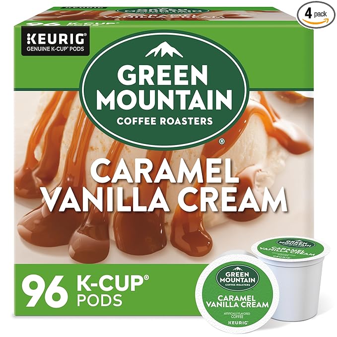 Green Mountain Coffee Roasters Caramel Vanilla Cream Coffee, Keurig Single-Serve K-Cup pods, Light Roast, 96 Count