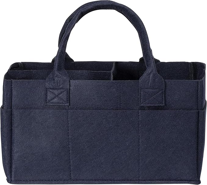 Sammy & Lou Diaper Caddy Organizer - Collapsible Tote Bag with Handles - Organizer for Diapers, Wipes & Baby Changing Supplies - Felt Storage Organizing Bin for Car, Desk, Nursery (Navy Blue)