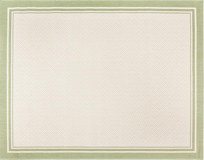 Gertmenian Indoor/Outdoor Flatweave Area Rug - 9x13 Extra Large, Stain & UV Resistant, Ideal for Deck, Patio, Poolside, Mudroom - Border Green Teal Tan, 22908