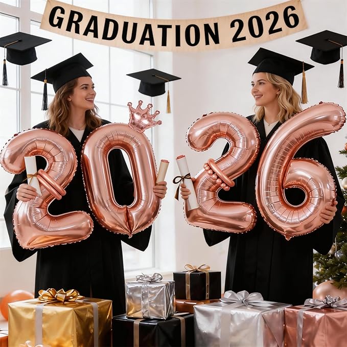 2026 Balloons Rose Gold,40 Inch 2026 Number Balloons with Foil Crown Balloons for Happy New Year Decorations New Years Eve 2026 Graduation Decorations Class of 2026 Party Supplies