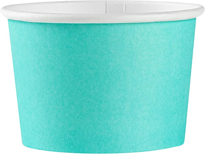 Coppetta 4 Ounce Dessert Cups, 200 Disposable Ice Cream Cups - Lids Sold Separately, Heavy-Duty, Turquoise Paper Frozen Yogurt Bowls, For Hot And Cold Foods - Restaurantware