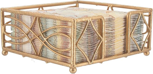 Boston International Wave Design Cocktail Napkin Holder Caddy, 5.25 x 5.25-Inches, Gold Leaf
