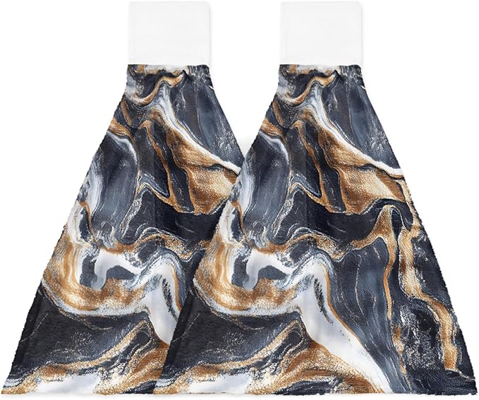 Alandar Home Kitchen Tie Towel Set of 2, Abstract Marble Minimalist Art Absorbent Soft Hand Towels for Bathroom Hanging Towels, Watercolor Stone Stripe Texture Fast Drying Cleaning Cloth with Loop