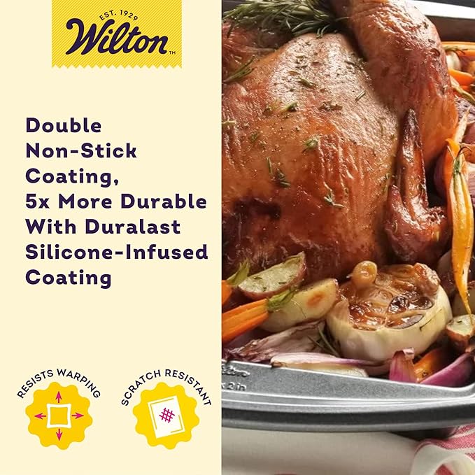 Wilton Platinum Non-Stick Oblong Baking Pan - All-Purpose Pan for Baking, Roasting & Cooking - Non-Stick Steel - Dishwasher Safe - Features Extended Grip Handles - Made Without PFAS - 13 x 9 x 2 Inch