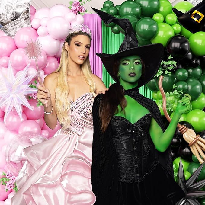 Pink and Green Balloon Arch Kit, 153Pcs Wick Party Decorations with Wick Balloons Arch and Foil Fringe Curtains for Princess Birthday Fairy Wonderlad Party Supplies