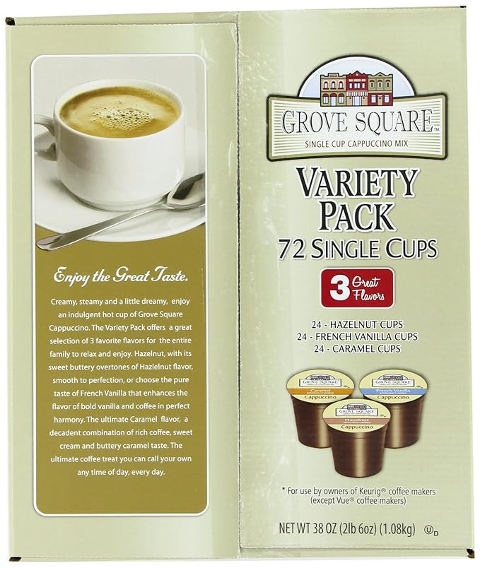 Grove Square Cappuccino Pods,Variety,Serve,72 Count (Pack of 2)