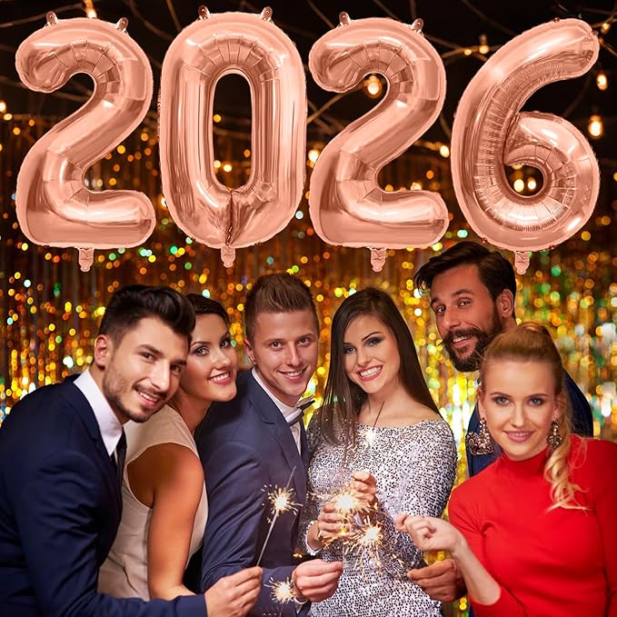 2026 Balloons New Years Decorations - 40" Large Rose Pink Foil Number Balloon New Years Eve Party Supplies Graduation Balloons Class of 2026 Happy New Year Birthday Anniversary Graduation Decorations