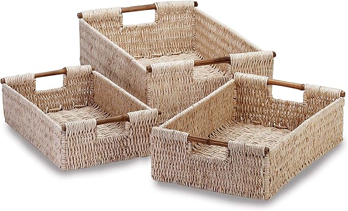 Zingz & Thingz Surf's Up Collection 3-Piece Nesting Baskets Storage Set, 21x14.5x6.5, Corn Husk, 3 Piece