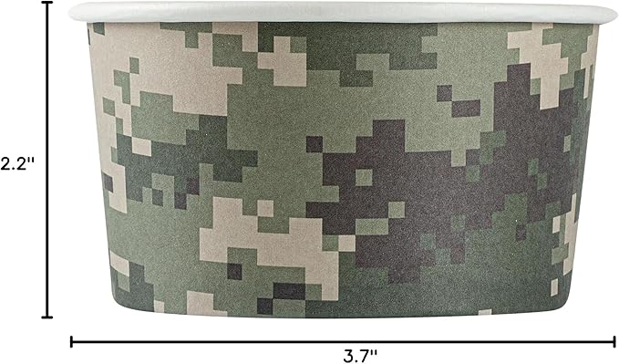 Coppetta 8 Ounce Dessert Cups, 80 Disposable Ice Cream Cups - Lids Sold Separately, Sturdy, Camouflage Paper FroYo Bowls, For Hot And Cold Foods, Perfect For Gelato Or Mousse - Restaurantware