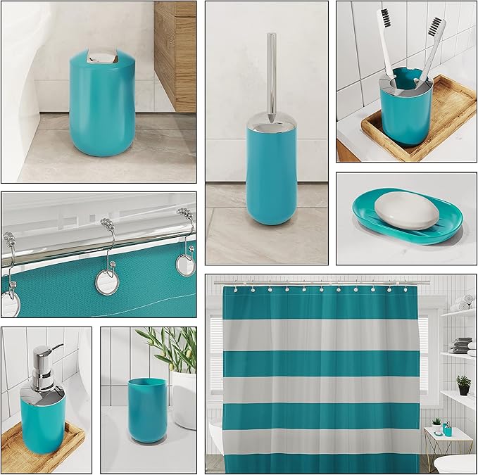 Clara Clark Bathroom Set - Teal Bathroom Accessories Set, 20PC Bathroom Accessory Set, Shower Curtain Set with Liner, Toothbrush Holder, Soap Dispenser, Soap Dish, Toilet Brush Holder, and Trash Can