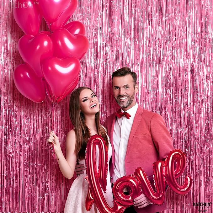KatchOn, Pink Fringe Backdrop - Large, Pack of 2 | Pink Streamers for Birthday Decorations | Valentines Decor, Galentines Day Decorations, Baby Shower, Gender Reveal, Bachelorette Party Decoration