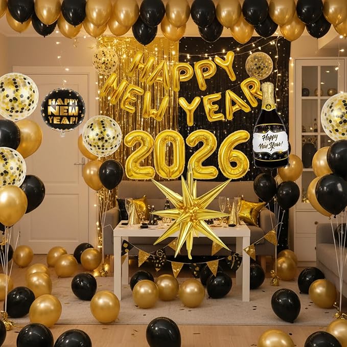 107 pcs 2026 New Years Decorations, New Years Eve Party Supplies 2026, Happy New Year 2026 Balloons Set for Festive Celebrations, Home and Office Decoration