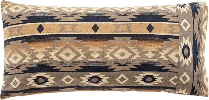 Paseo Road Taos Wool Blend Western Self Cuff Pillowcase, 20x30 inch, Brown Geometric Print, Aztec Pattern, Southwestern Style, Rustic Cabin Lodge Soft Pillow Cover