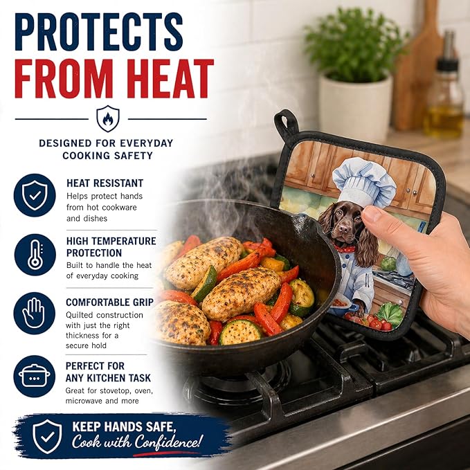 Caroline's Treasures Boykin Spaniel The Chef Pair of Pot Holders Kitchen Heat Resistant Pot Holders Sets Oven Hot Pads for Cooking Baking BBQ, 7 1/2 x 7 1/2
