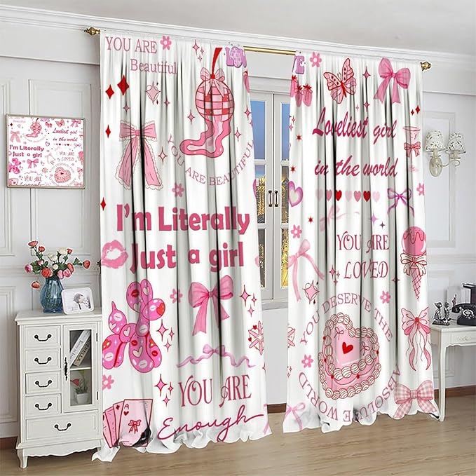 Pink Bowknot Blackout Curtain,Girls Kids Cute Bow Modern Abstract Aesthetic Window Curtains Dining Room Living Room Kitchen Cafe Bedroom Office Nursery Drapes,42x63 in