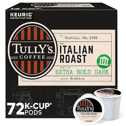Tully's Coffee Italian Roast, Keurig Single-Serve K-Cup Pods, Dark Roast Coffee, 72 Count