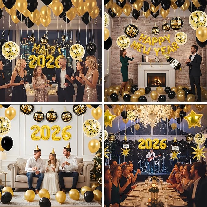 107 pcs 2026 New Years Decorations, New Years Eve Party Supplies 2026, Happy New Year 2026 Balloons Set for Festive Celebrations, Home and Office Decoration