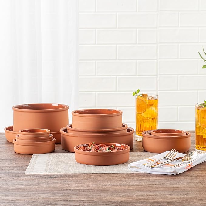 Restaurantware-Terra Tek 15.2 Ounce Terracotta Cazuelas, 2 Brown Glazed Clay Pots For Cooking - Oven-Ready, Microwavable, Terracotta Serving Pots, Dishwashable, For Cooking And Serving