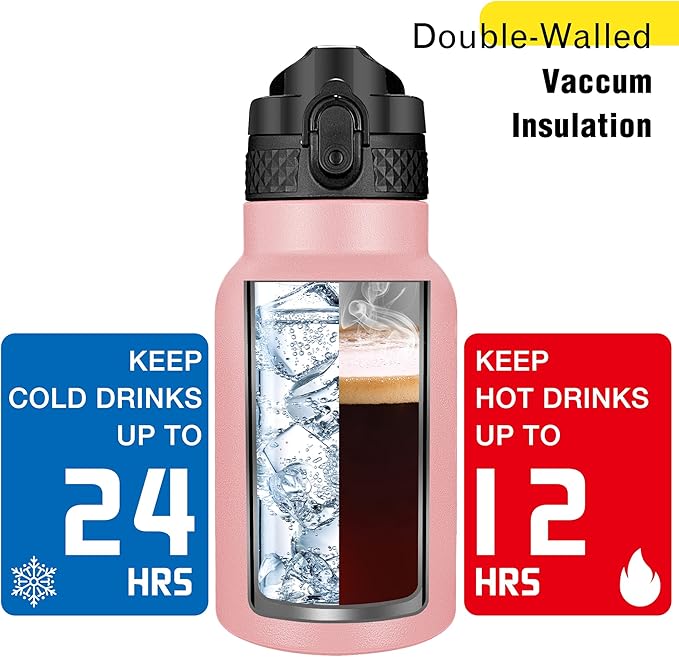 Han's Bottle Kids Water Bottle with Straw Lid - Insulated Stainless Steel Reusable Tumbler for Girls,Boys,Thermo Mug,12oz,Blush