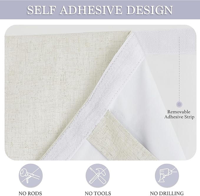 RYB HOME 100% Blackout Tricia Door Curtains, Linen Textured Blend Thermal Insulating Privacy French Door Window Tie Up Shades Sidelight Curtains for Kitchen, W 30 x L 69 inches, Linen, 1 Panel
