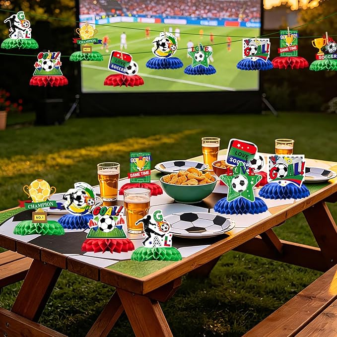 Soccer Honeycomb Centerpieces - 9PCS Soccer Party Decorations, Soccer Game Party Supplies Table Decor for Birthday, 2026 International Soccer Match