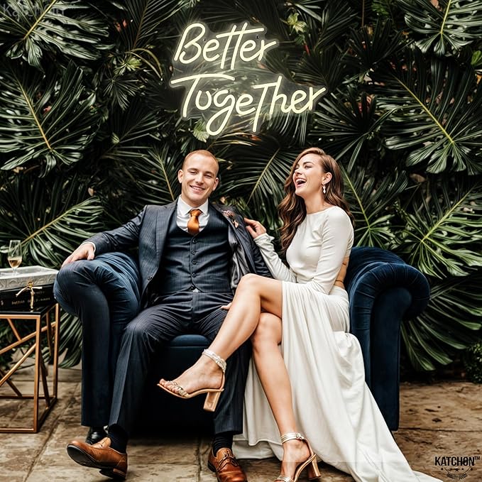 KatchOn, White Better Together Neon Sign - 17x13 Inch | USB Powered Better together Led Sign | Better Together Light Up Sign | Neon Wedding Signs for Anniversary Decorations | Bridal Shower Décor
