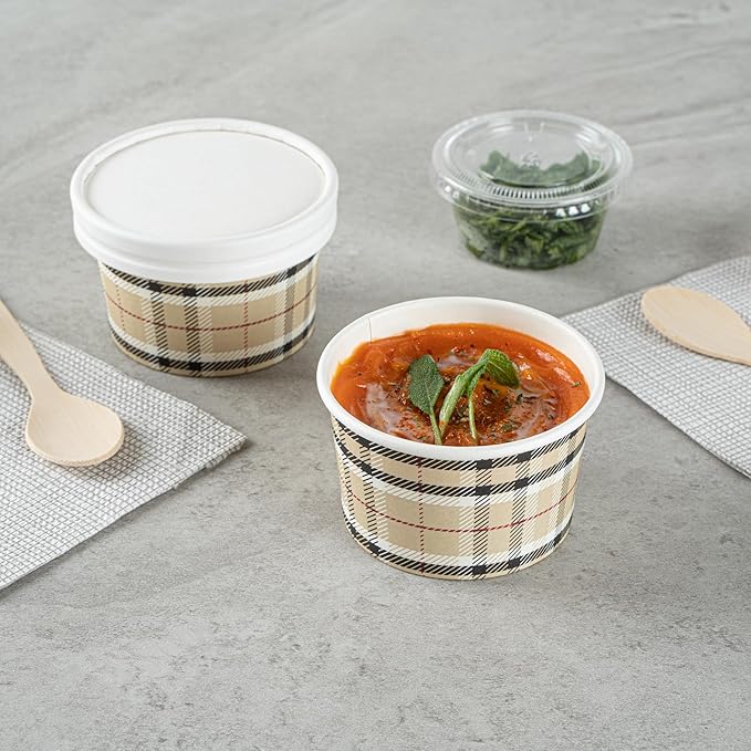 Coppetta 3-Ounce Dessert Cups, 200 Disposable Ice Cream Cups - Lids Sold Separately, Sturdy, Plaid Paper FroYo Bowls, For Hot And Cold Foods, Perfect For Gelato Or Mousse - Restaurantware