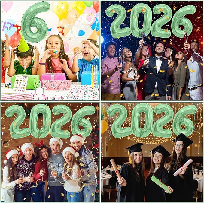 2026 Balloons, 2026 Number Balloons, 40 Inch Large Foil Graduation Balloon 2026 Numbers for Graduation Decorations Class of 2026, Birthday, Anniversary, New Year Eve Party Decoration, Olive Green