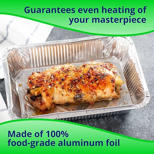 IDL Packaging Full Size Aluminum Steam Table Pans with Lids - Deep, 21" x 13" x 3" (pack of 5) - Disposable Foil Pan for Grilling, Roasting, BBQ, Cooking, Baking, Freezing
