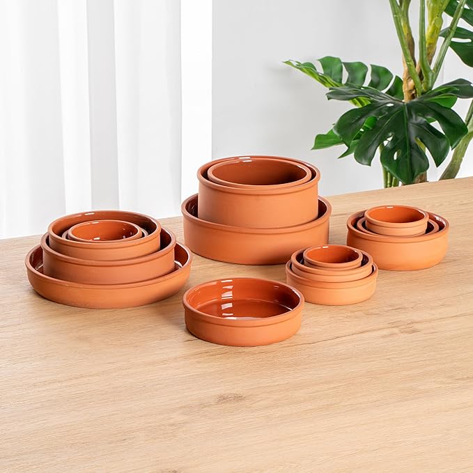 Restaurantware-Terra Tek 15.2 Ounce Terracotta Cazuelas, 2 Brown Glazed Clay Pots For Cooking - Oven-Ready, Microwavable, Terracotta Serving Pots, Dishwashable, For Cooking And Serving