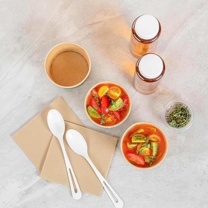 Restaurantware Paper Soup Containers 25 Pack Of 8 oz Disposable Kraft To Go Hot Soup Serving Bowls BPI-Certified Compostable Leakproof Stackable Food Containers For Noodles, Pasta And Desserts
