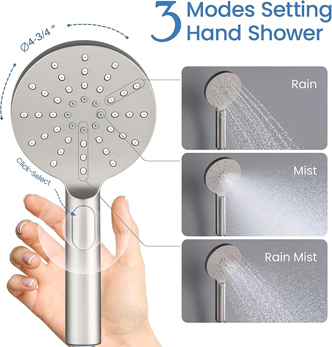 KIBI Circular Ceiling Mounted Shower System with 2-Function Faucet Set | Solid Brass Pressure Balanced Valve | Anti-Scald Design for Reliable Water Temperature Control (Brushed Nickel Finish, KSF408)