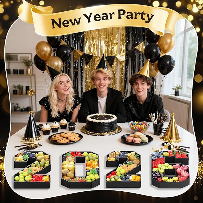 2026 Numbers for Charcuterie Fillable Cardboard Number 13.8'' Black 2026 Shaped Board Trays for New Year Graduation Party Decorations Food Candy Paper Mache Cupcake Pans Cookies Box Container