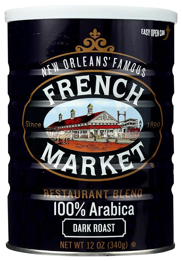 French Market Coffee & Chicory Restaurant Blend Dark Roast Ground Coffee, 12oz Can (Pack of 1)