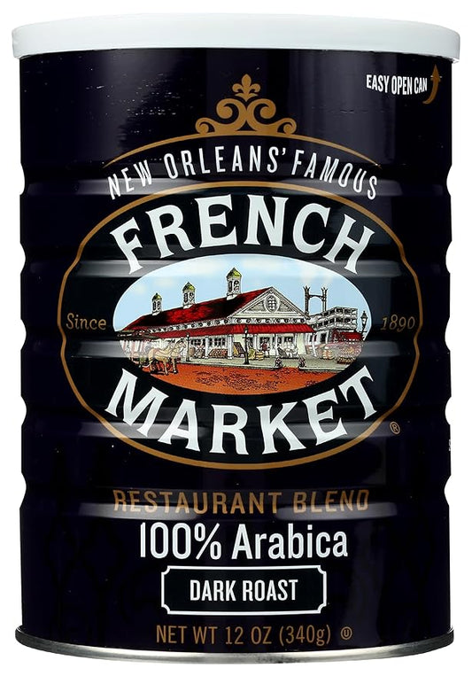 French Market Coffee & Chicory Restaurant Blend Dark Roast Ground Coffee, 12oz Can (Pack of 1)