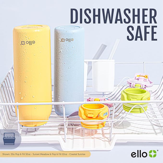 Ello Pop & Fill 22oz Stainless Steel Water Bottle with QuickFill Technology, Double Walled and Vacuum Insulated Metal, Leak Proof Locking Lid, Straw and Chug, Reusable, BPA Free, Take a Bow