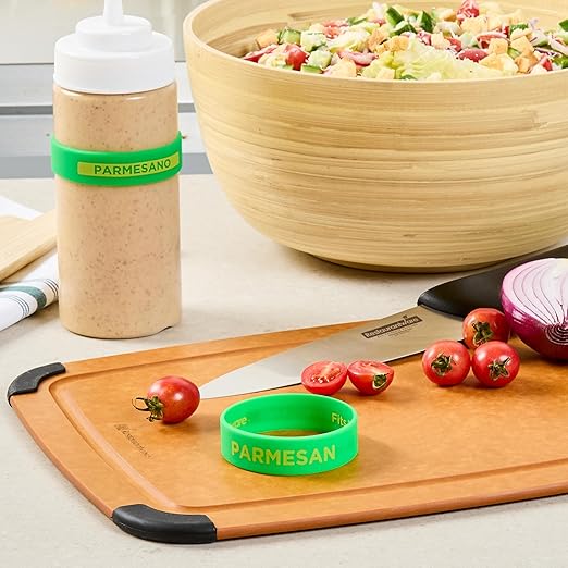 Restaurantware Silicone Squeeze Bottle Band 10 Count 2.75 Inch Dishwasher Safe Condiment Identification Band, Parmesan Green Non-Slip Label Band for Condiment Labeling at Restaurants, Food Trucks