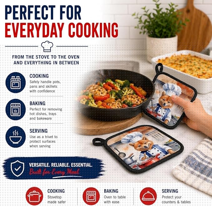 Caroline's Treasures Finnish Spitz The Chef Pair of Pot Holders Kitchen Heat Resistant Pot Holders Sets Oven Hot Pads for Cooking Baking BBQ, 7 1/2 x 7 1/2