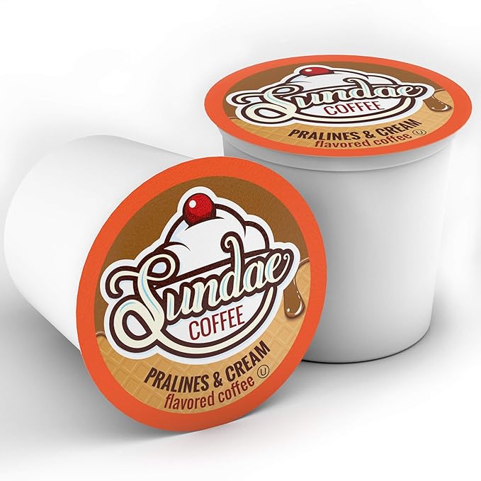 Sundae Ice Cream Flavored Coffee Pods, Compatible with 2.0 Keurig K-Cup Brewer, (Pralines and Cream) 48 Count