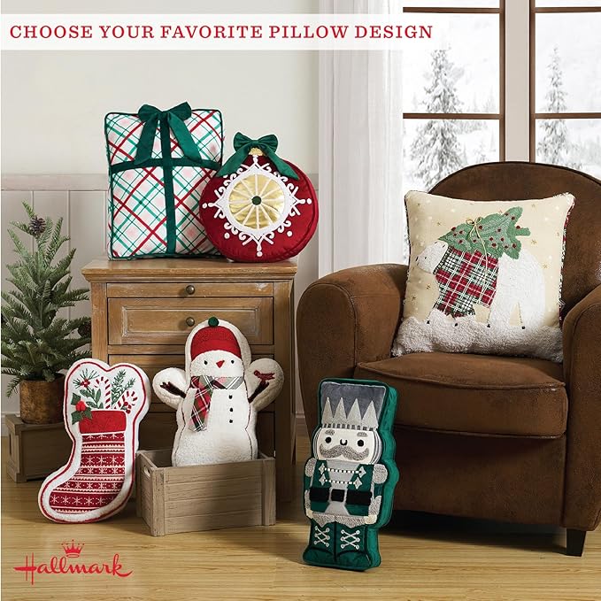 Hallmark - Decorative Throw Pillow for Couch or Bed, Holiday Home Décor, 18" x 18", (Polar Bear, Beige)