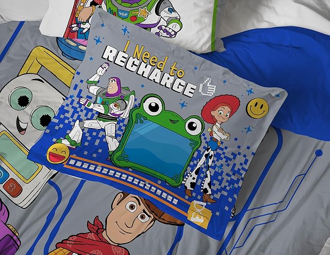 Jay Franco Kids Comforter Set Includes Sheets and Pillow Covers - Soft and Cozy Bed Set for Stylish Room Decor, Official Licensed Bedding, Grey - Toy Story, 7 Piece Queen