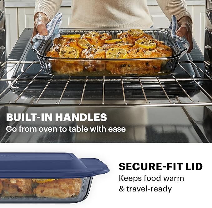 Pyrex Colors Tinted (4-PC Full Set) Glass Baking Dish with BPA-Free Lid, Oblong Bakeware Glass Pan For Casserole & Lasagna, Dishwasher, Freezer, Microwave and Pre-Heated Oven Safe, Smoke