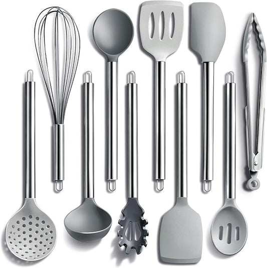 COOK WITH COLOR Silicone Cooking Utensils, Kitchen Utensil Set, Easy to Clean Silicone Kitchen Utensils, Cooking Utensils for Nonstick Cookware, Kitchen Gadgets Set, 10 Pieces, Grey Ombre