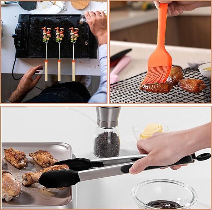 Collapsible BBQ Prep Tub 8L Orange | Portable Meat Marinating Container with Locking Cutting Board Lid, BBQ Tongs, Grill Mesh, Silicone Brush & 3 Roasting Sticks for Camping & Outdoor Grilling