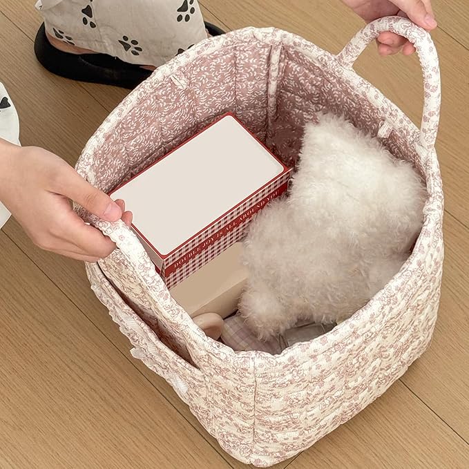 HiTotes Floral Storage Car Basket Diaper Caddy Organizer Quilted Laundry Basket Foldable Nursery Hamper Bag