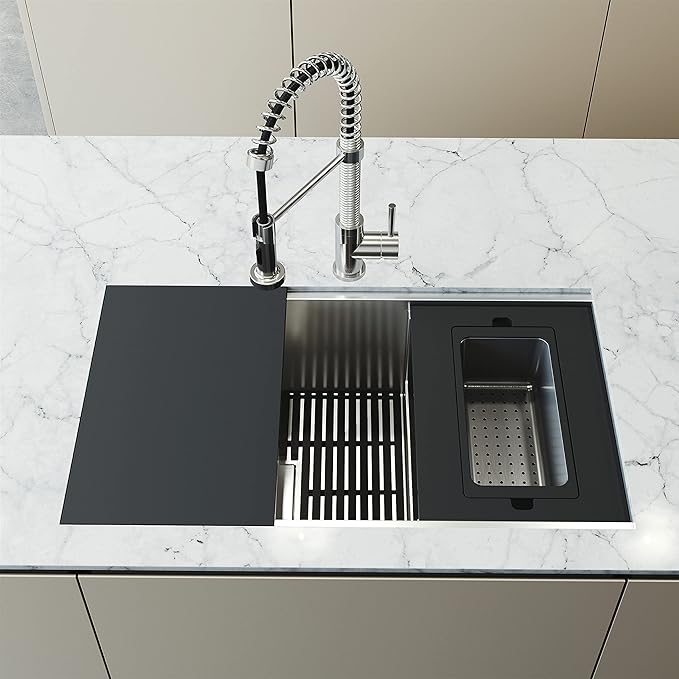 VIGO Hampton 32 in. 16 Gauge Stainless Steel Single Bowl Undermount Workstation Kitchen Sink with Ledge and Accessories VG3217K1