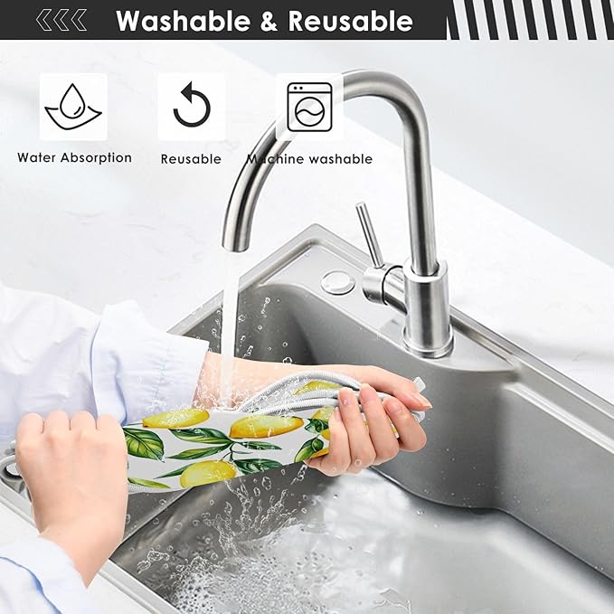 Kitchen Faucet Absorbent Mat,Lemon Water Splash Guard for Sink, Faucet Drip Catcher Thicken Sponge Microfiber Faucet Water Catcher Mat Sink Absorbent Mat for Kitchen 23x5in 2 Pack