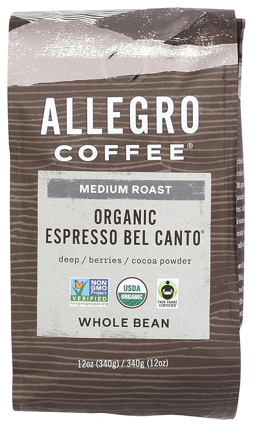Allegro Coffee Organic Espresso Bel Canto Whole Bean Coffee, 12 oz(Pack of 1)