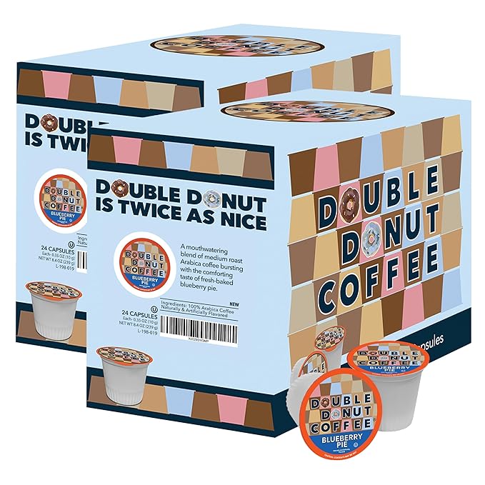 Double Donut Coffee Blueberry Flavored Coffee in Single Serve Pods, Iced or Hot, Keurig K-Cups, 48 Count by Double Donut