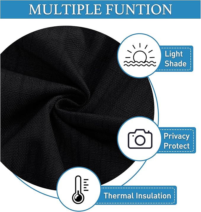 RYB Home 100% Blackout Door Curtains for Classroom, Linen Textured Privacy Easy Blinds Shades for Nana Entrance Way Glass/French Door, W 26 x L 40 inches, Textured Black, 1 Panel